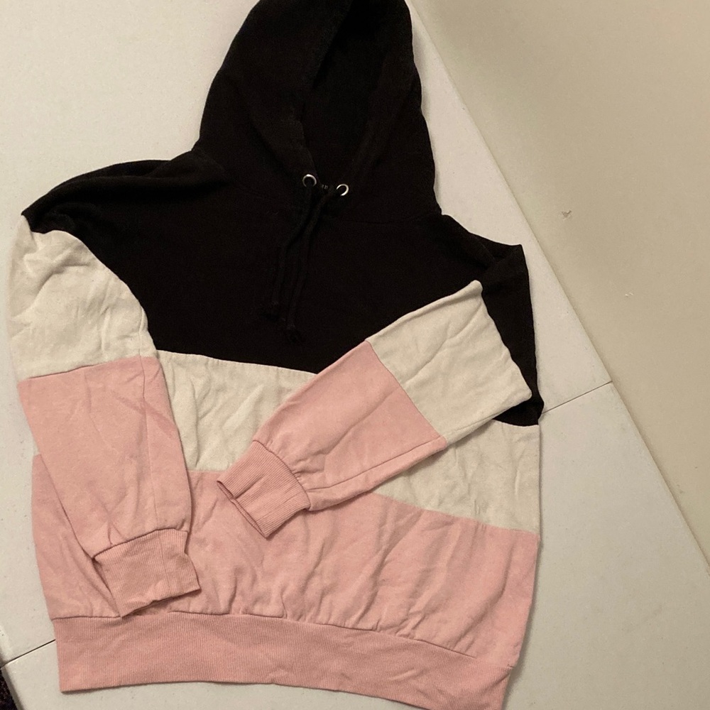 Colorblock Hoodie Sweater - Black, White, and Pink